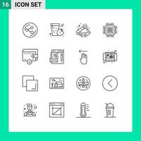 Universal Icon Symbols Group of 16 Modern Outlines of complete database day data big Editable Vector Design Elements