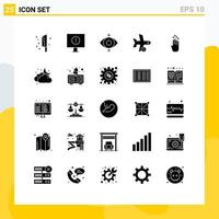 Pack of 25 Modern Solid Glyphs Signs and Symbols for Web Print Media such as four transportation eye transport plane Editable Vector Design Elements