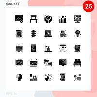 Mobile Interface Solid Glyph Set of 25 Pictograms of computer profit club increase party Editable Vector Design Elements
