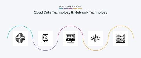 Cloud Data Technology And Network Technology Line 5 Icon Pack Including computing. screwdriver. play. computing. server vector