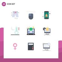 Pictogram Set of 9 Simple Flat Colors of shopping setting user laptop temperature Editable Vector Design Elements