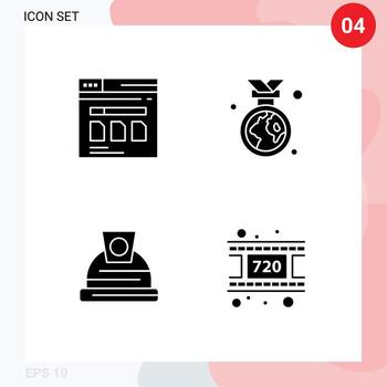 4 User Interface Solid Glyph Pack of modern Signs and Symbols of page architecture website earth day helmet Editable Vector Design Elements