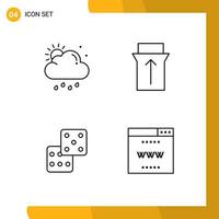 Editable Vector Line Pack of 4 Simple Filledline Flat Colors of cloud gambling sun touch online Editable Vector Design Elements