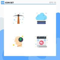 Pack of 4 Modern Flat Icons Signs and Symbols for Web Print Media such as hard work mental tool storage power Editable Vector Design Elements