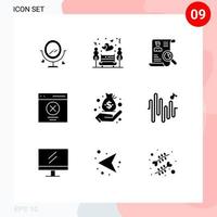 9 Universal Solid Glyph Signs Symbols of user interface resume error search Editable Vector Design Elements