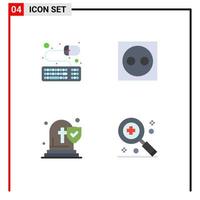 Pictogram Set of 4 Simple Flat Icons of accessories death devices equipment insurance Editable Vector Design Elements