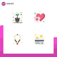4 Creative Icons Modern Signs and Symbols of green accessories illumination heart jewelry Editable Vector Design Elements
