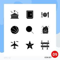 Editable Vector Line Pack of 9 Simple Solid Glyphs of basketball education home couple food Editable Vector Design Elements