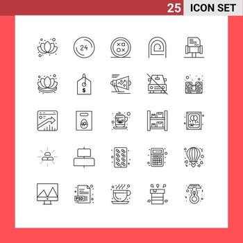 Group of 25 Lines Signs and Symbols for reader password cross fingerprint shape Editable Vector Design Elements