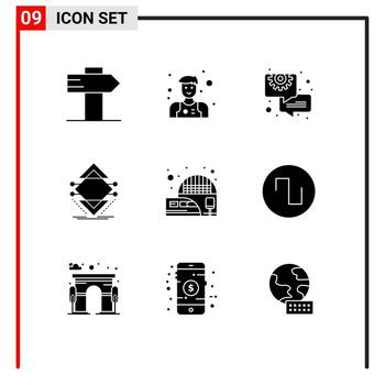 Group of 9 Solid Glyphs Signs and Symbols for suburban railway station consulting structure infrastructure Editable Vector Design Elements