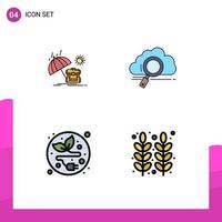 Pack of 4 Modern Filledline Flat Colors Signs and Symbols for Web Print Media such as summer alternative energy season storage leaf Editable Vector Design Elements