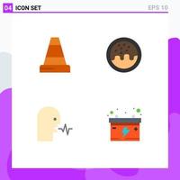 4 Universal Flat Icons Set for Web and Mobile Applications cone speech dessert audio accumulator Editable Vector Design Elements