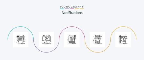 paquete de iconos de la línea 5 de notificaciones que incluye notificación. alarma. libro. teléfono inteligente móvil vector