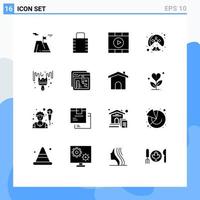 16 Universal Solid Glyphs Set for Web and Mobile Applications wearing person security man start Editable Vector Design Elements