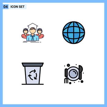 Filledline Flat Color Pack of 4 Universal Symbols of team been group internet cafe Editable Vector Design Elements