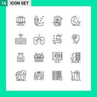 Stock Vector Icon Pack of 16 Line Signs and Symbols for keyboard night chart moon symptom Editable Vector Design Elements