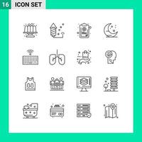 Stock Vector Icon Pack of 16 Line Signs and Symbols for keyboard night chart moon symptom Editable Vector Design Elements