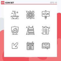 Group of 9 Modern Outlines Set for tools construction egg barrier healthcare Editable Vector Design Elements