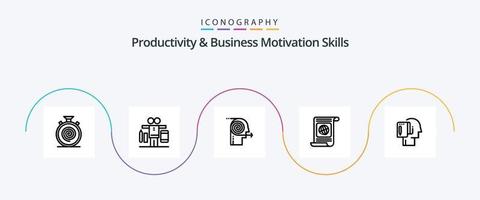Productivity And Business Motivation Skills Line 5 Icon Pack Including world. objectives. work. goal. focus vector