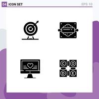 4 User Interface Solid Glyph Pack of modern Signs and Symbols of target computer arrow baking heart Editable Vector Design Elements