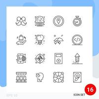 grupo de 16 signos y símbolos de contorno para la ubicación de la bolsa, navegación gps, exploración de elementos de diseño vectorial editables vector