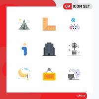 Pack of 9 Modern Flat Colors Signs and Symbols for Web Print Media such as building information game info online Editable Vector Design Elements