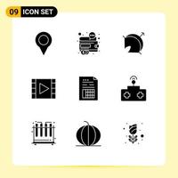 Universal Icon Symbols Group of 9 Modern Solid Glyphs of player media player seo media point Editable Vector Design Elements