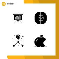 Pack of 4 Modern Solid Glyphs Signs and Symbols for Web Print Media such as presentation destination report cell route Editable Vector Design Elements