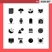 16 User Interface Solid Glyph Pack of modern Signs and Symbols of military love alternative heart medicine Editable Vector Design Elements