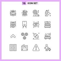 Group of 16 Outlines Signs and Symbols for office case cap spray bottle Editable Vector Design Elements