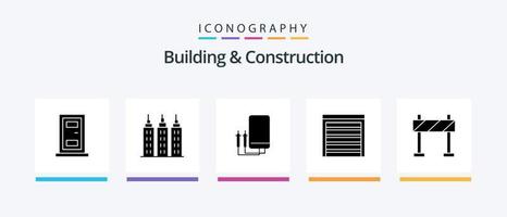 Building And Construction Glyph 5 Icon Pack Including construction. barricade. watt. house. city. Creative Icons Design vector