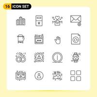 Universal Icon Symbols Group of 16 Modern Outlines of preferences mail kitchen mother inscription Editable Vector Design Elements