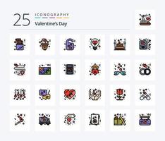 paquete de iconos rellenos de 25 líneas del día de san valentín que incluye idea. corazón. etiqueta. bulbo. etiqueta de la puerta vector