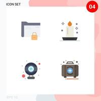 Set of 4 Commercial Flat Icons pack for data night protection candlelight hardware Editable Vector Design Elements