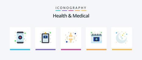 Health And Medical Flat 5 Icon Pack Including night. schedule. brake. medical. appointment. Creative Icons Design vector
