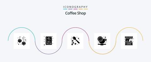 paquete de iconos de glifo 5 de cafetería que incluye barra. descanso. tienda. café. cuchara vector