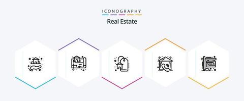 Real Estate 25 Line icon pack including sold. house. discount. real. contact vector