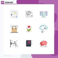 Group of 9 Flat Colors Signs and Symbols for shop cart dioxide bag database Editable Vector Design Elements