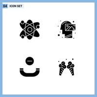 4 Thematic Vector Solid Glyphs and Editable Symbols of science call atom mission hang up Editable Vector Design Elements