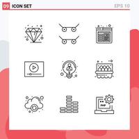 Set of 9 Vector Outlines on Grid for thinking employee layout creative online Editable Vector Design Elements