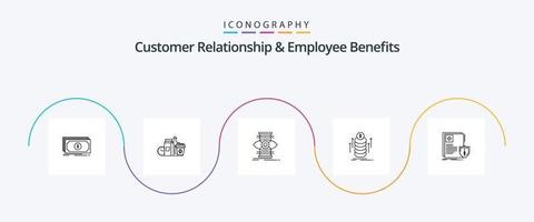 relación con el cliente y paquete de iconos de la línea 5 de beneficios para empleados, incluido el documento. transferir. café. paquete. optimizar vector