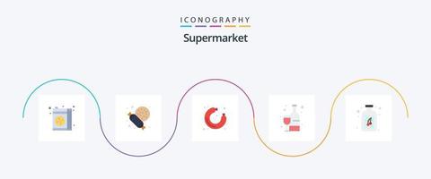 Supermarket Flat 5 Icon Pack Including bottle. berry. sausage. drink. supermarket vector