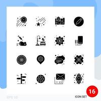Set of 16 Vector Solid Glyphs on Grid for science laboratory location experiment pencil Editable Vector Design Elements