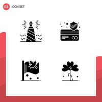 Mobile Interface Solid Glyph Set of 4 Pictograms of pen canada nib card protection sign Editable Vector Design Elements