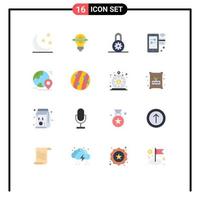 Pack of 16 Modern Flat Colors Signs and Symbols for Web Print Media such as globe mobile light internet card Editable Pack of Creative Vector Design Elements