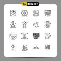 Modern Set of 16 Outlines Pictograph of fire bathroom file plunger marketing Editable Vector Design Elements