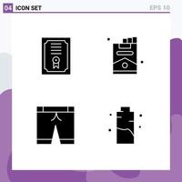 4 User Interface Solid Glyph Pack of modern Signs and Symbols of certificate trouser cigar party charge Editable Vector Design Elements