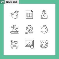 Editable Vector Line Pack of 9 Simple Outlines of globe scientific service science knowledge science book Editable Vector Design Elements