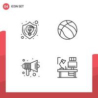 Pictogram Set of 4 Simple Filledline Flat Colors of creative audio shield basketball school Editable Vector Design Elements