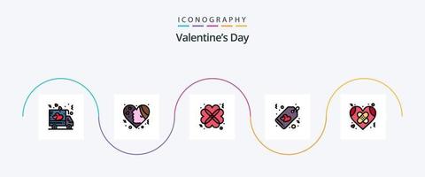 la línea del día de san valentín llenó el paquete de iconos planos 5 que incluye vendaje. venta. amar. amar. fecha vector